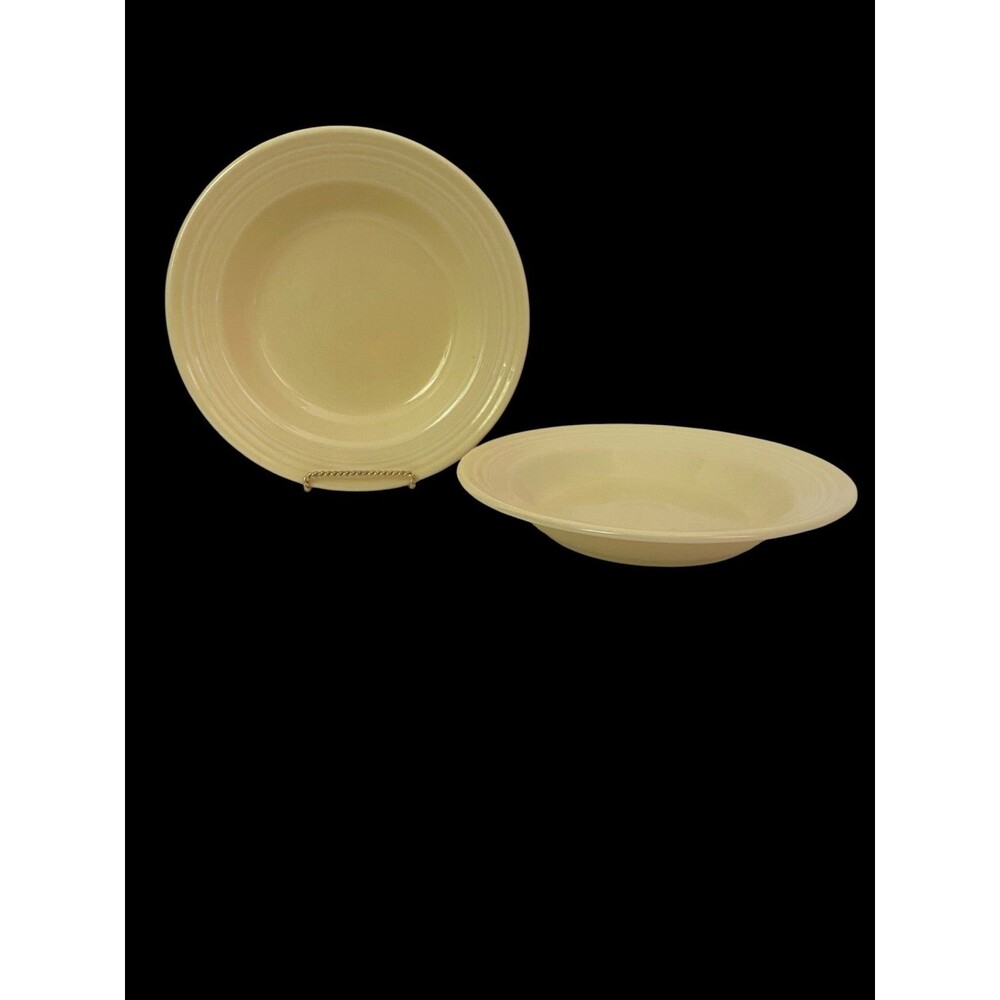 Fiesta Yellow Rimmed Soup Bowls Set Of 2 Ceramic Round USA Lead Free Retired